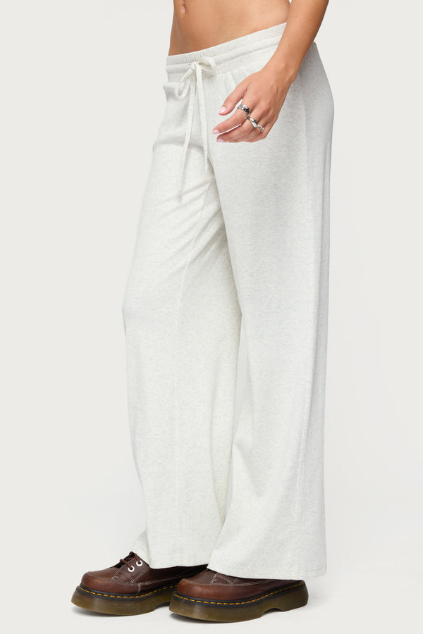 Edikted Cicilia Straight Leg Ribbed Pants Gray Melange