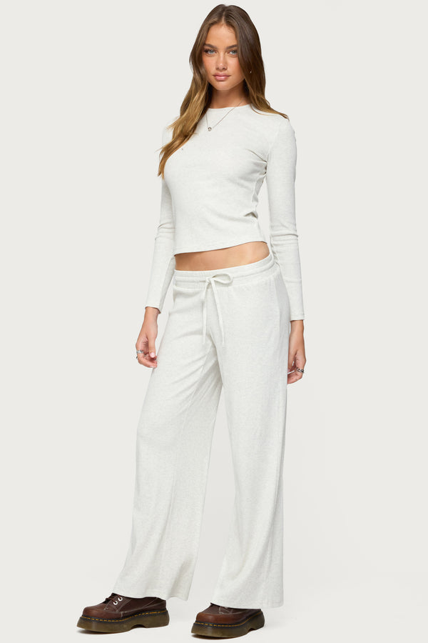 Edikted Cicilia Straight Leg Ribbed Pants Gray Melange
