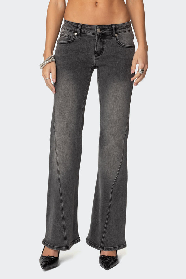 Edikted Colton Boot Cut Low Rise Jeans Black Washed
