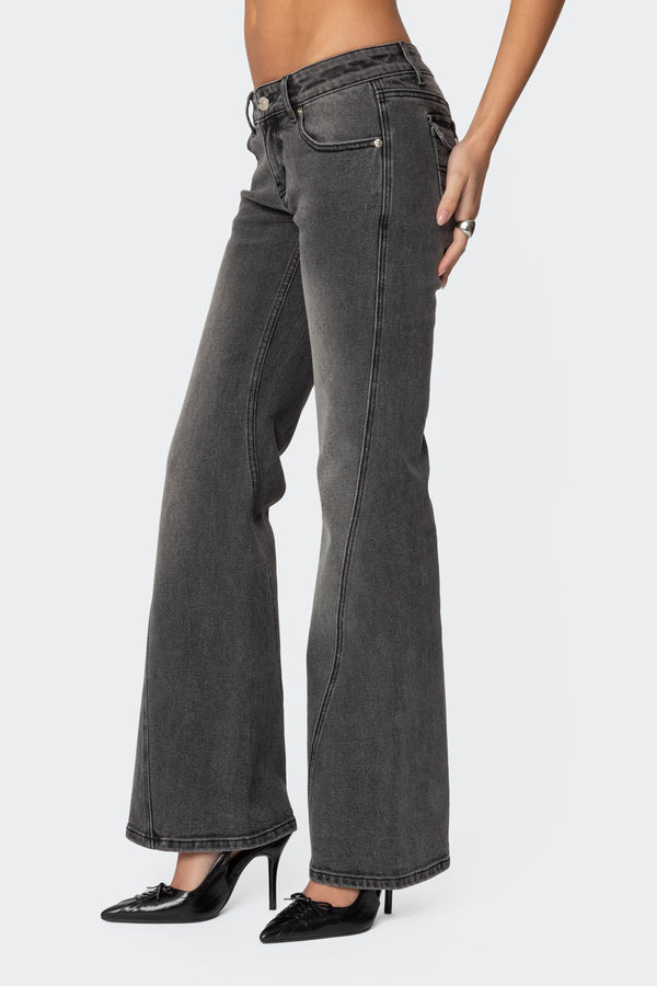 Edikted Colton Boot Cut Low Rise Jeans Black Washed