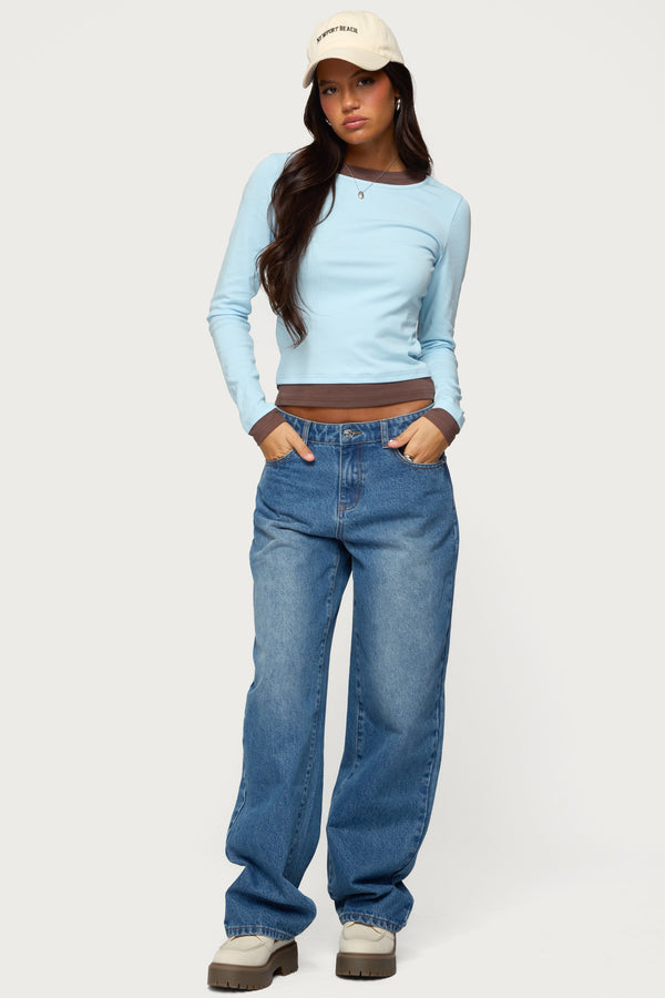 Edikted Contrast Layered Look Long Sleeve T Shirt Light Blue