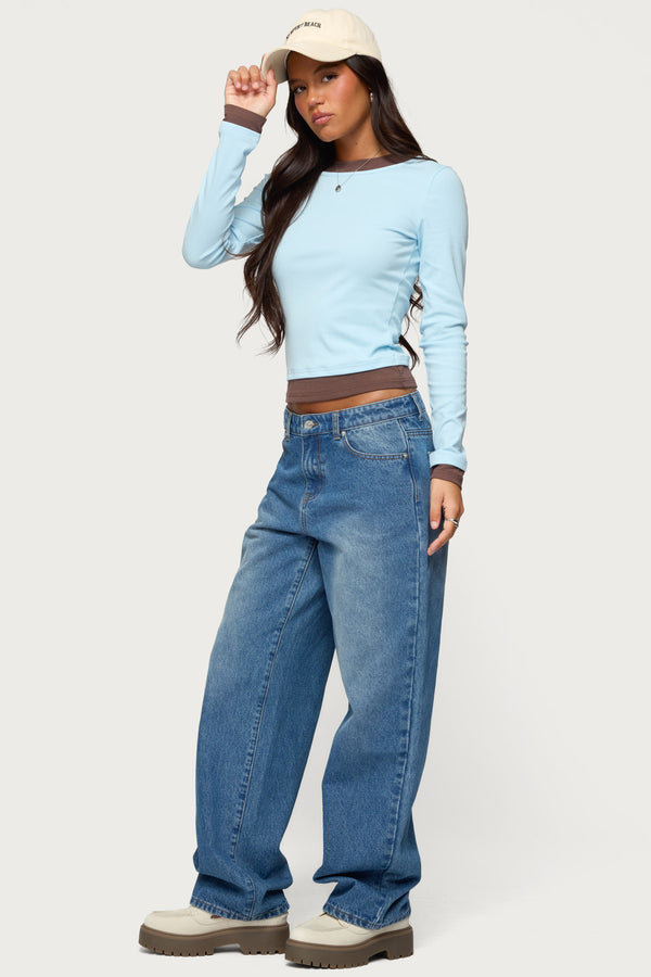 Edikted Contrast Layered Look Long Sleeve T Shirt Light Blue