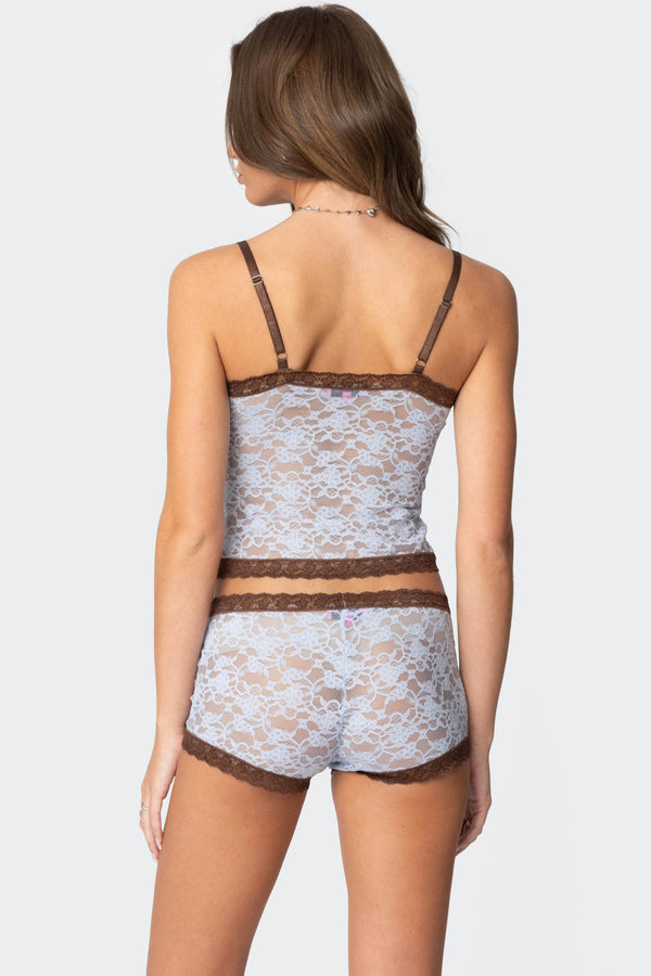Edikted Dee Pointelle Sheer Lace Tank Top Light Blue