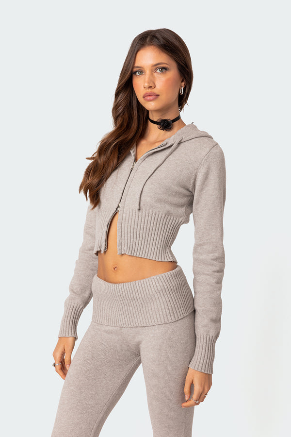 Edikted Desiree Knitted Hooded Cardigan Gray Melange
