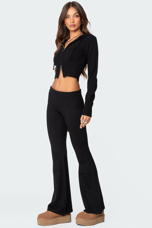 Edikted Desiree Knitted Low Rise Fold Over Pants Black