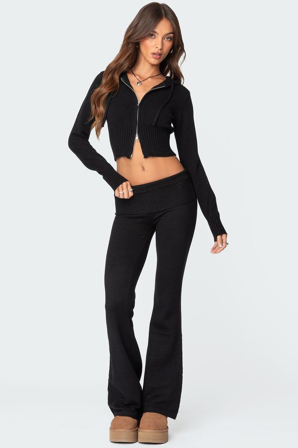 edikted Desiree Knitted Low Rise Fold Over Pants black