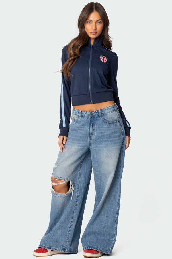 edikted Distressed Low Rise Baggy Jeans blue washed