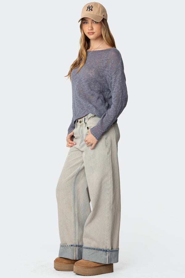 Edikted Double Belt Washed Low Rise Jeans Blue Washed