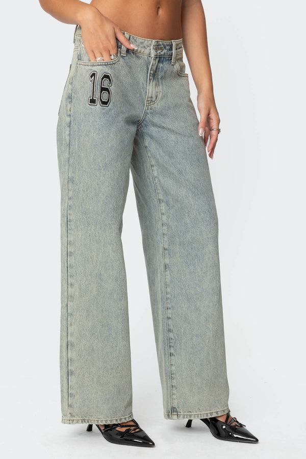 Edikted 16 Vintage Acid Wash Jeans Blue Washed