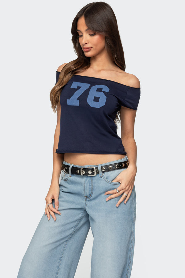 Edikted 76 Off Shoulder Top Navy
