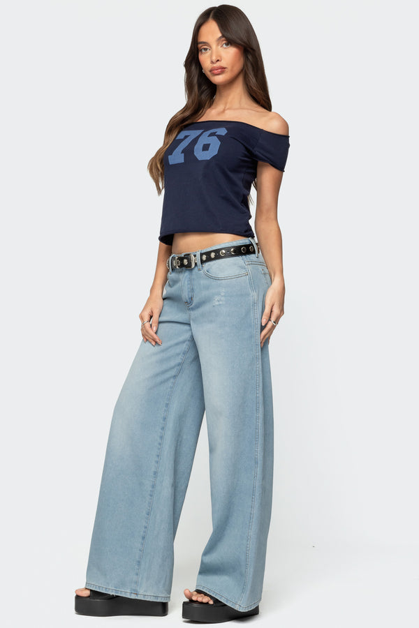 Edikted 76 Off Shoulder Top Navy