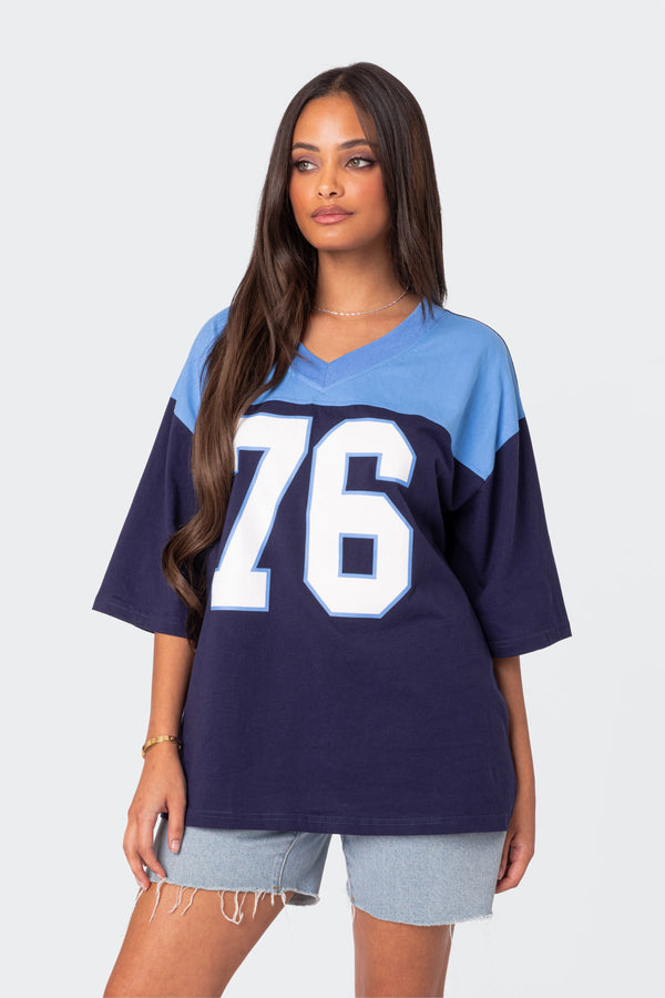 Edikted 76 Oversized T-Shirt Navy