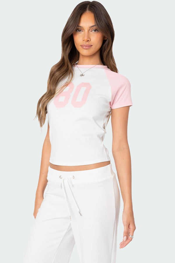 edikted 80'S Raglan T Shirt white and pink
