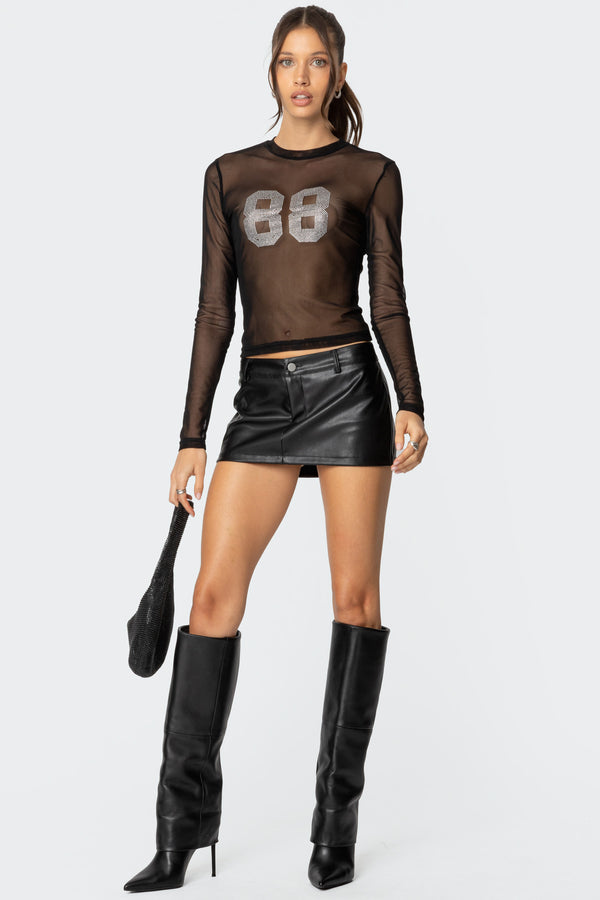 Edikted 88 Rhinestone Sheer Mesh Top Black