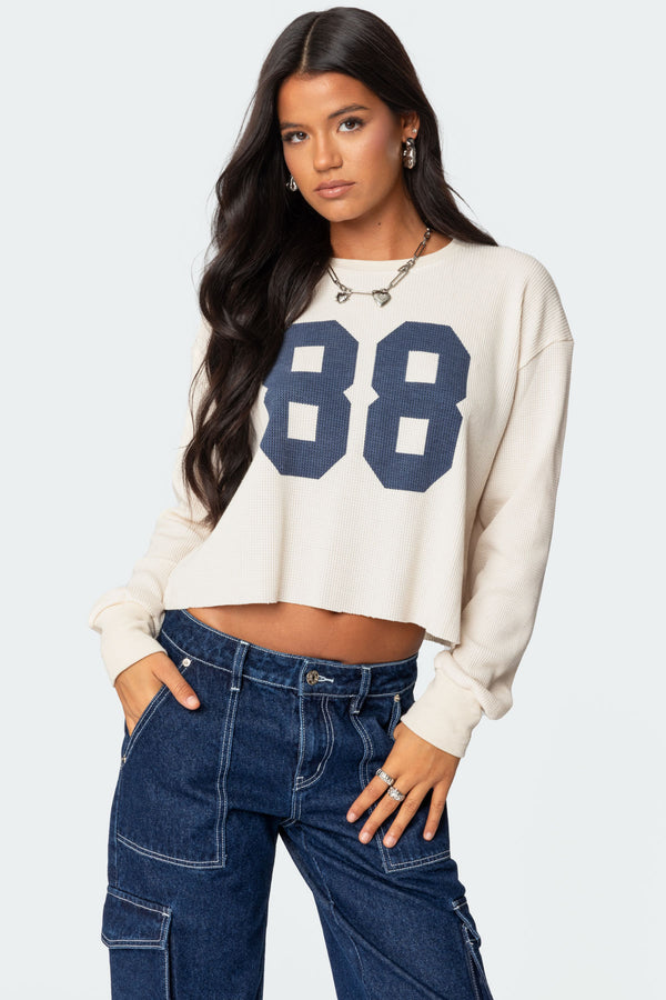 edikted 88 Waffle Long Sleeve T Shirt cream