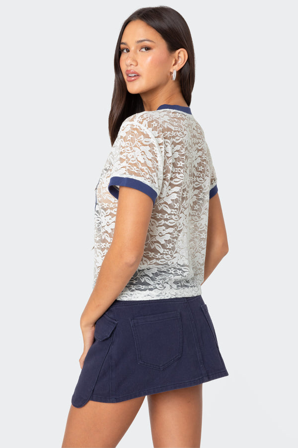 Edikted 89 Sheer Lace T Shirt White
