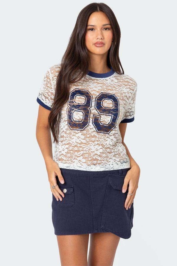 edikted 89 Sheer Lace T Shirt white