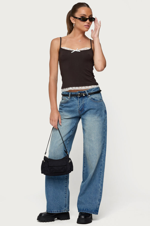 Edikted Adriel Contrast Lacey Tank Top Brown