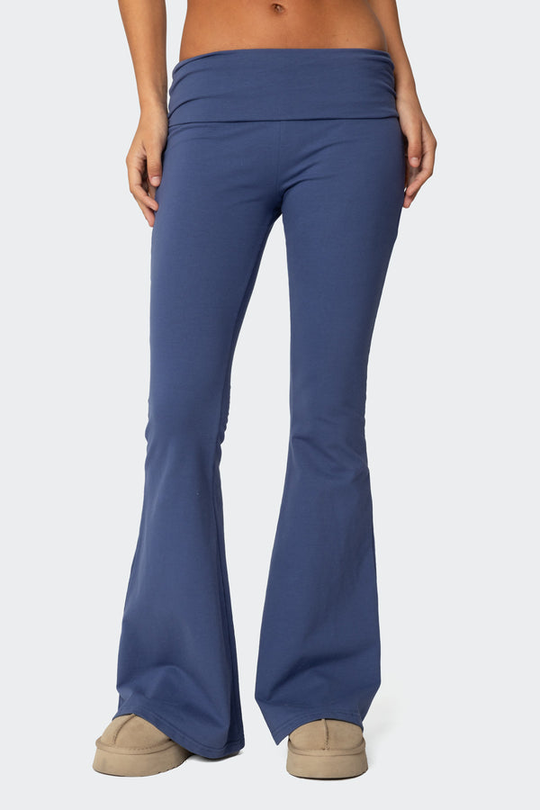 Edikted Aiyana Fold Over Flared Leggings Blue