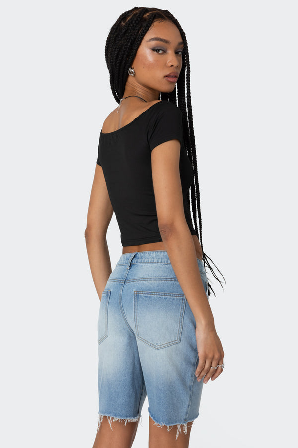 Edikted Alexandera Boat Neck T Shirt Black