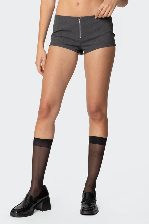 Edikted Allie Zip Up Micro Shorts Dark Gray