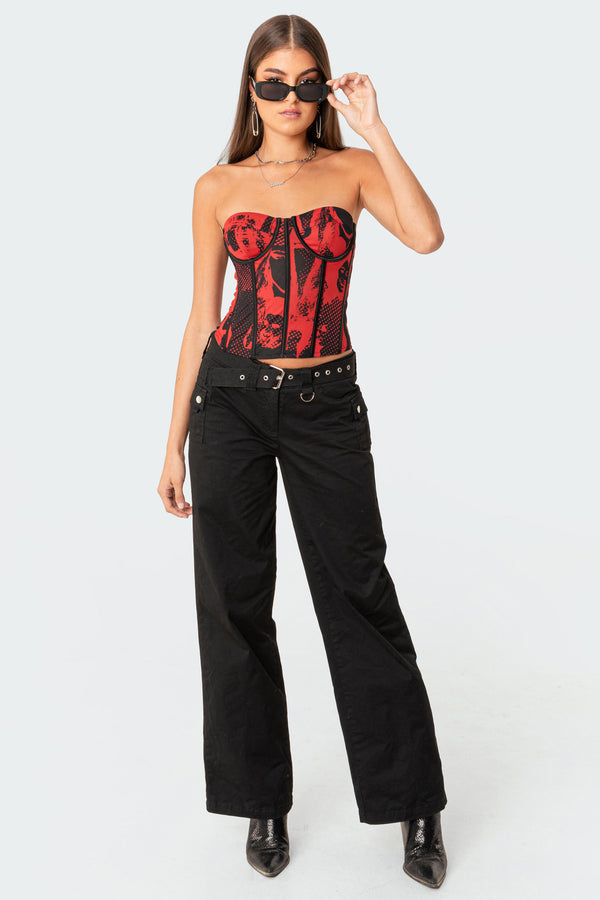 Edikted Aly Mesh Corset Top Red