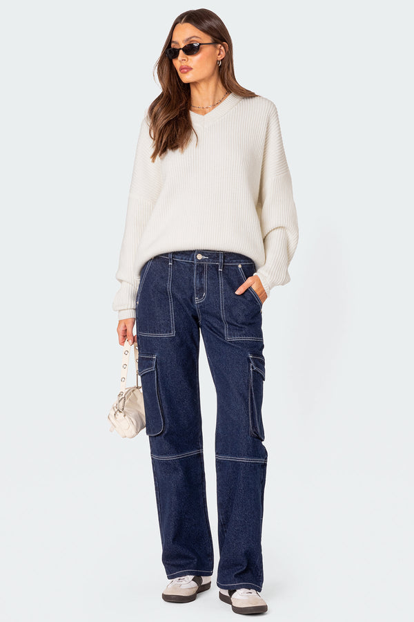 edikted Alyssa Stitch Cargo Jeans blue