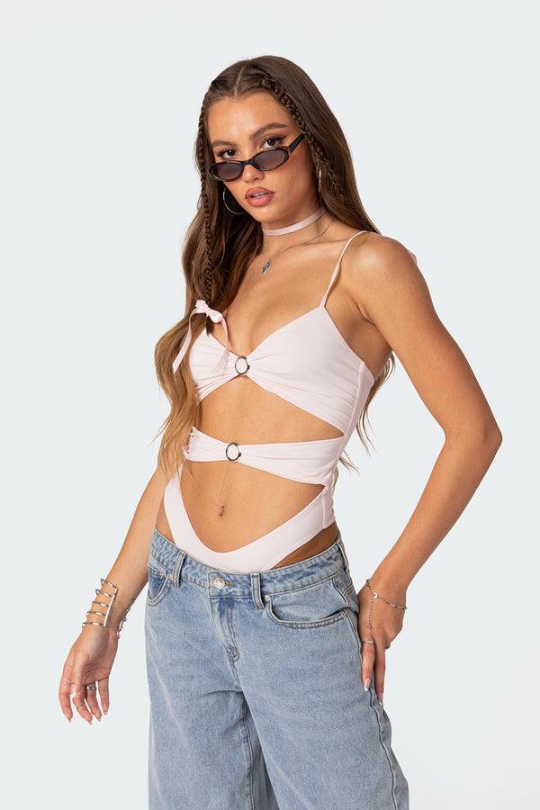 Edikted Amethyst Cut Out Bodysuit Light Pink