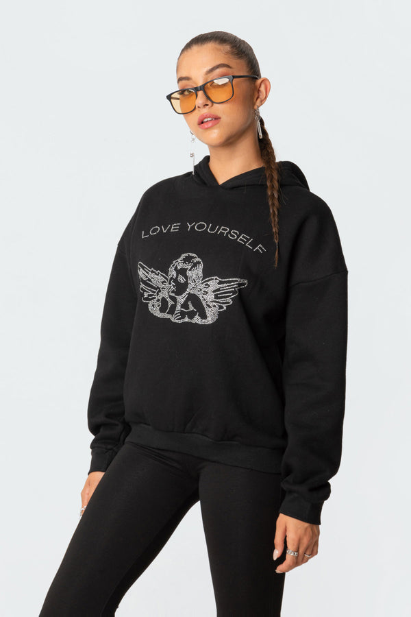 Edikted Angie Rhinstone Hoodie Black