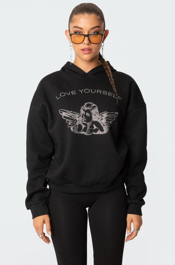 edikted Angie Rhinstone Hoodie black