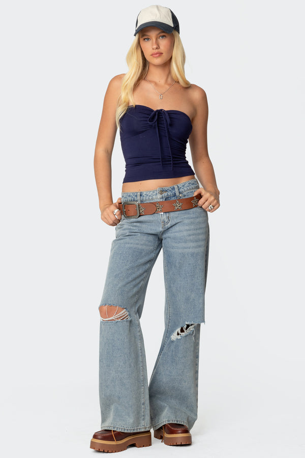 Edikted Annelise Strapless Top Navy