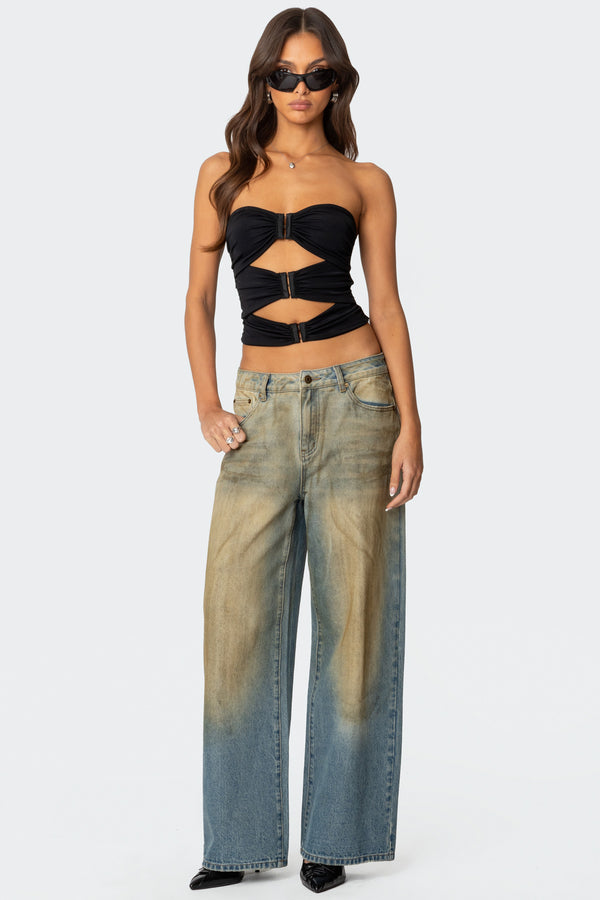 Edikted Ariella Cut Out Strapless Top Black