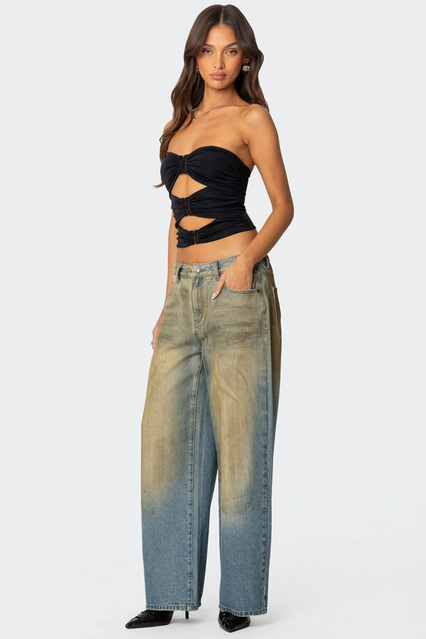 Edikted Ariella Cut Out Strapless Top Black