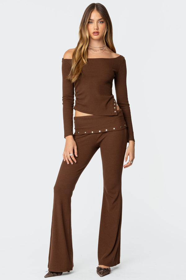 edikted Aries Studded Fold Over Leggings brown