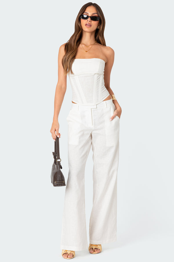 Edikted Arya Linen Look Corset Cream