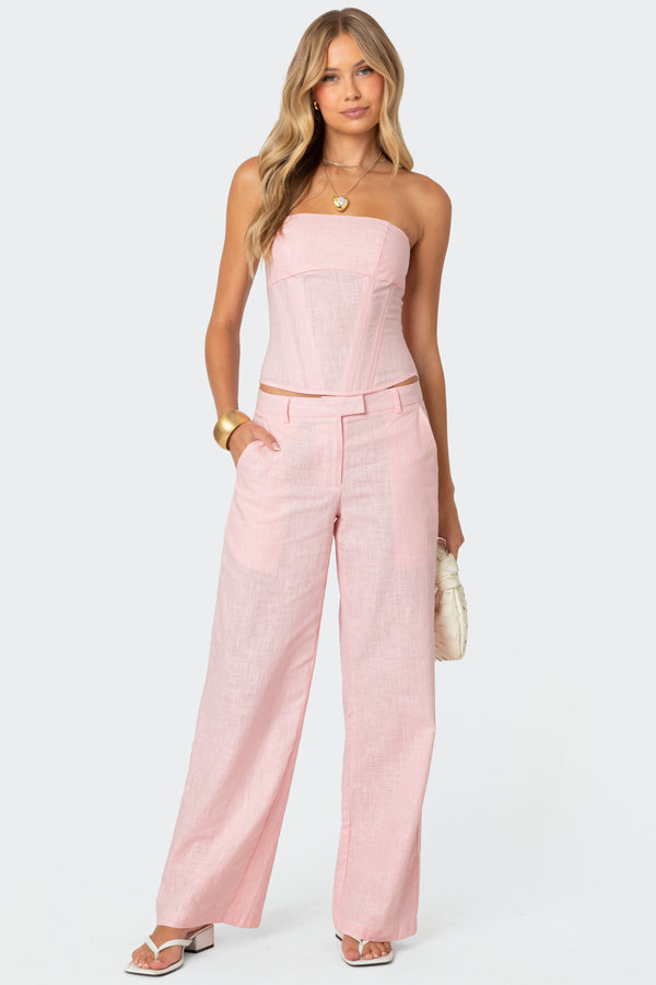 Edikted Arya Linen Look Corset Light Pink