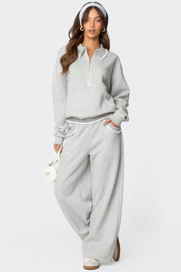 edikted Ashtin Ruffle Trim Sweatpants gray melange