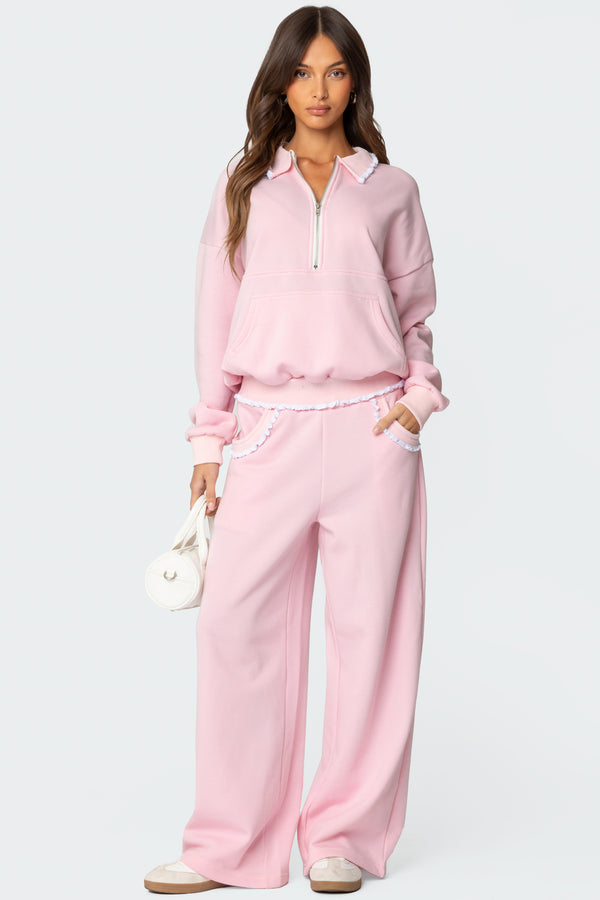 edikted Ashtin Ruffle Trim Sweatpants light pink