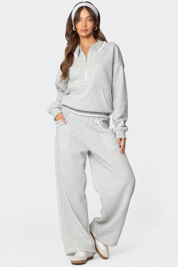 Edikted Ashtin Ruffle Trim Sweatshirt Gray Melange