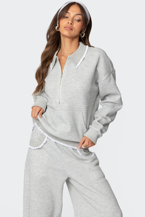 edikted Ashtin Ruffle Trim Sweatshirt gray melange