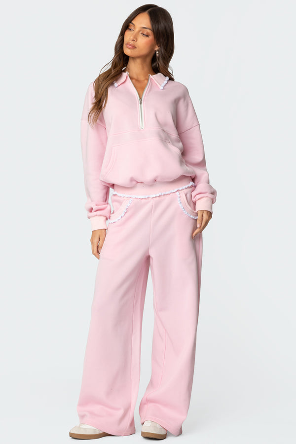Edikted Ashtin Ruffle Trim Sweatshirt Light Pink