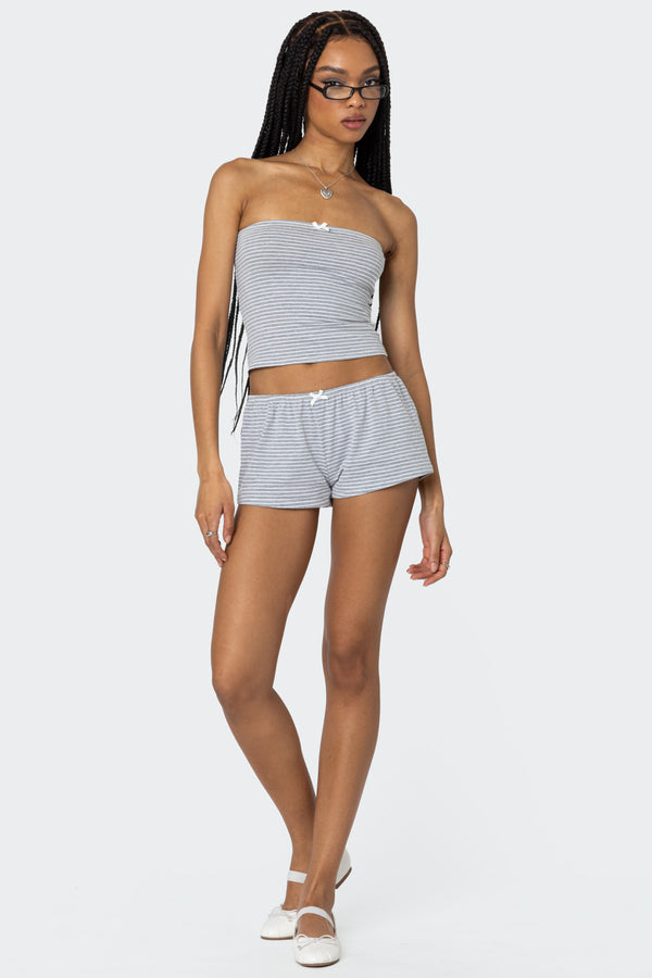 Edikted Astor Striped Tube Top Gray And White