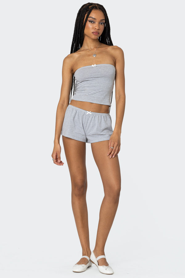 Edikted Astor Striped Tube Top Gray And White
