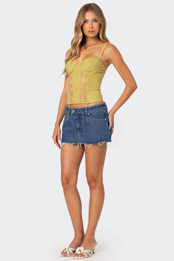 Edikted Avena Linen Look Lacey Corset Green