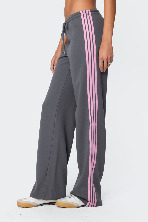 Edikted Averie Contrast Striped Sweatpants Gray