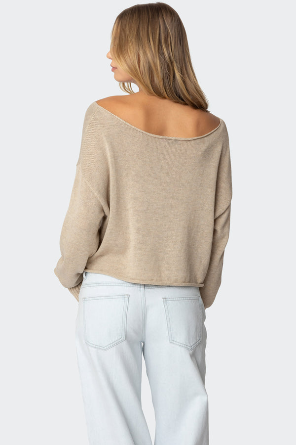 Edikted Aviv Wide Neck Oversized Sweater Beige