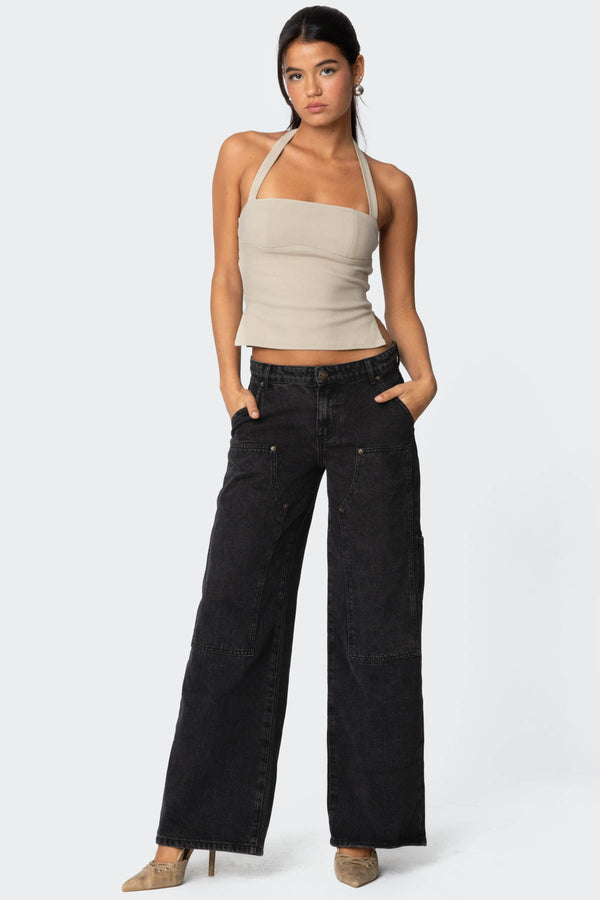 Edikted Ayla Low Rise Carpenter Jeans Black Washed