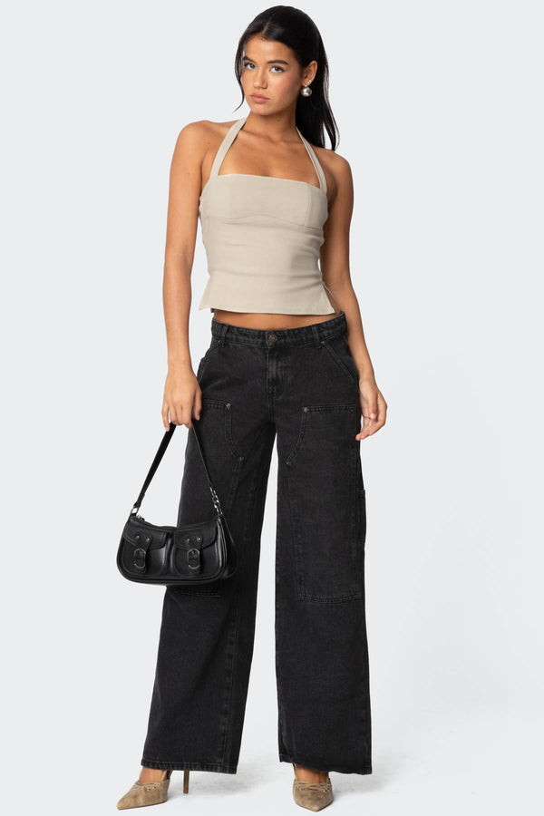 edikted Ayla Low Rise Carpenter Jeans black washed