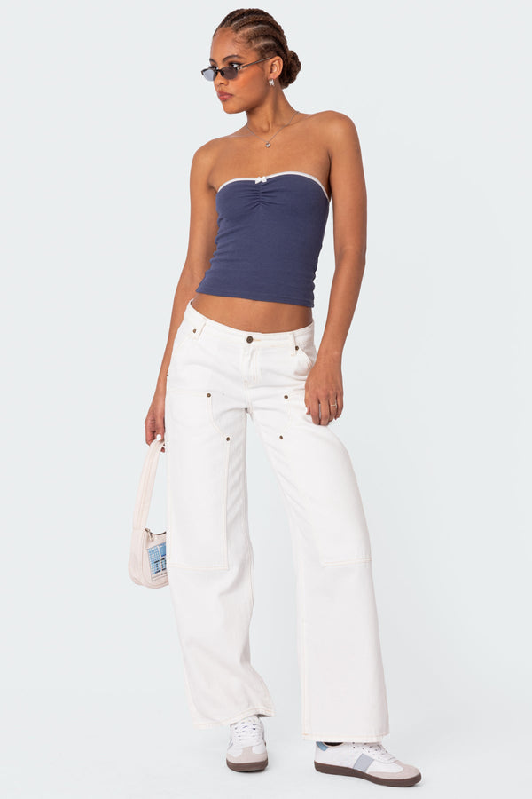 edikted Ayla Low Rise Carpenter Jeans white