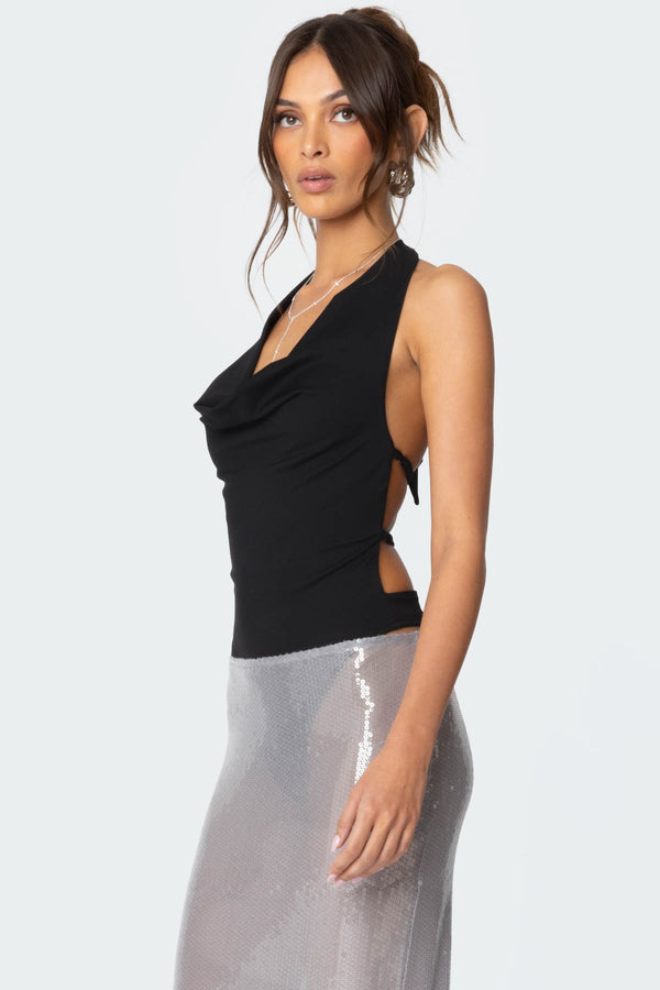 edikted Backless Cowl Neck Bodysuit black